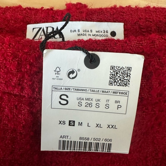 Zara Red Tweed Mini Skirt with Slit SMALL - Picture 4 of 4